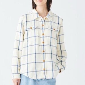 LL Bean 1912 Overshirt Cream Blue Plaid Check Heavyweight Shacket